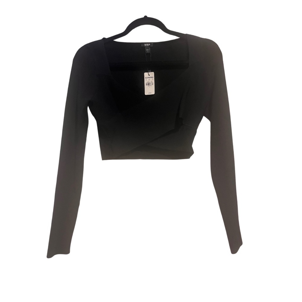 Knit cross front black crop